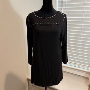 Chic Black Women's Blouse with Stud Accents
